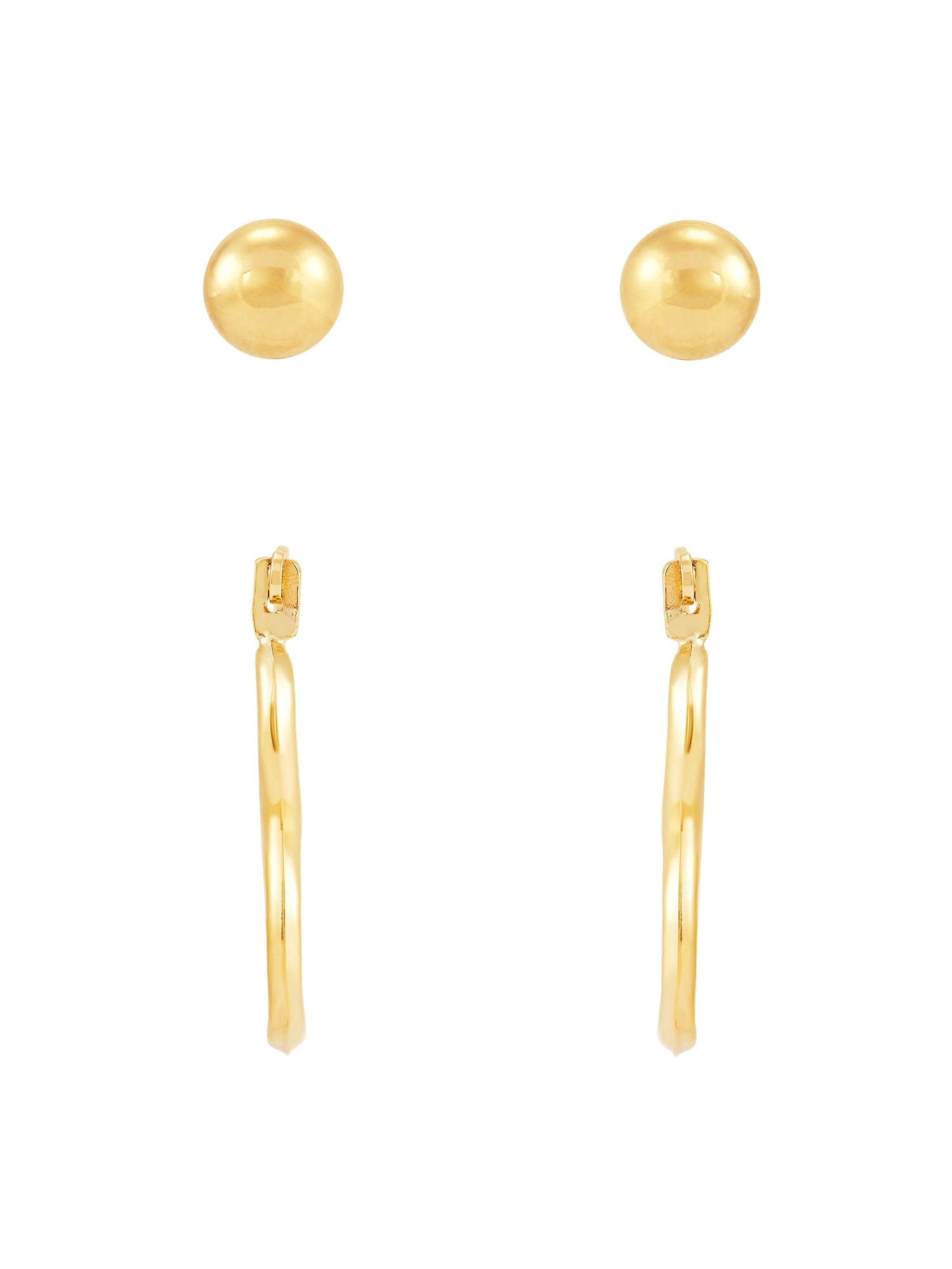 Brilliance Fine Jewelry 10K Yellow Gold 6MM Ball Studs and Heart Hoops Set
