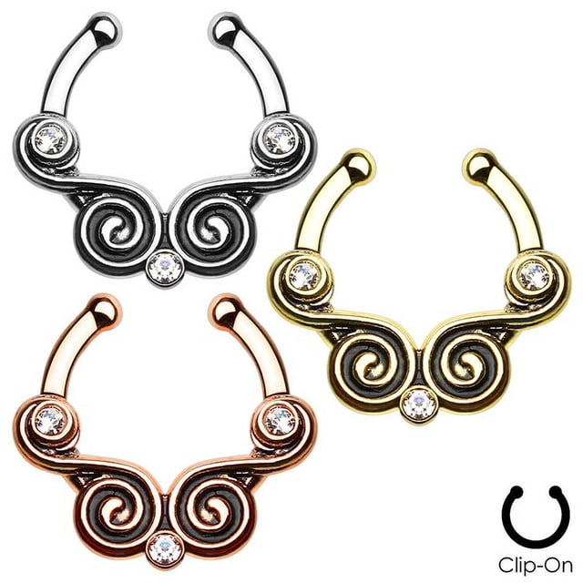 Non-Piercing Septum Hanger - Lace Swirls with CZ