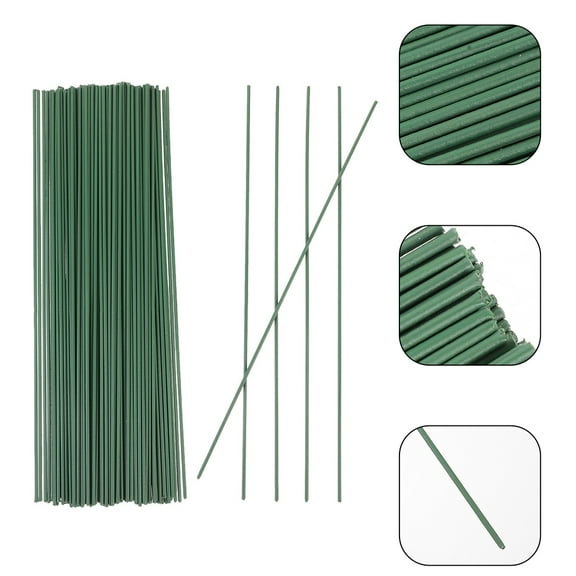 KONTONTY 100pcs Green Metal Flower Stems for Decorative Floral Arrangements and Craft Projects