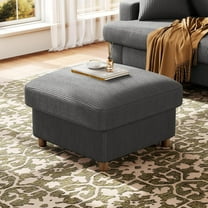 Kidirect Grey Corduroy Storage Ottoman, 25" Large Living Room Ottoman, Tool-Free Setup Ottomans with Storage, Solid Wood Coffee Table, Comfy Bench for Bedroom, Ottomans for Living Room Home Office