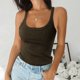 thumbnail image 2 of Camiseta sin mangas de verano con cuello redondo y canalé para mujer, corte bajo, elástica, ajustada, sin mangas, 2 of 5