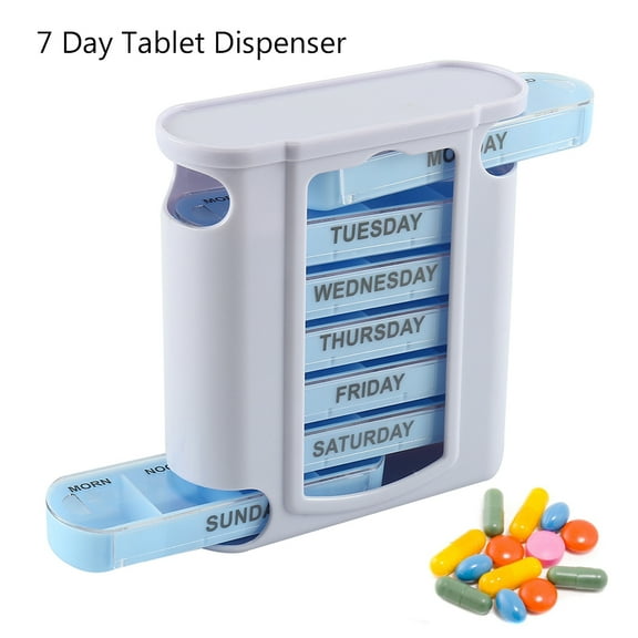 Fznkrag Stackable Daily Pill Organizer Case Weekly Pill Medicine Reminder Box Folding Sort Pill Box Container with 7 Individual Stacking Cases 4 Times a Day 7 Day Pill Storage Dispenser