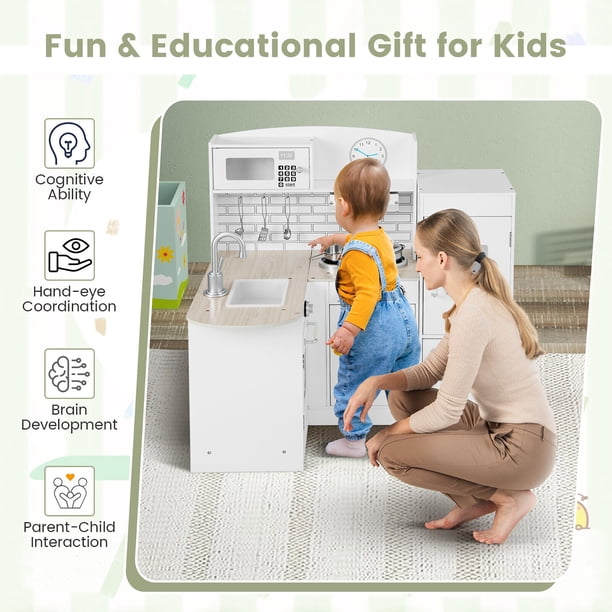 TOOKYLAND Ensemble de Cuisine en Bois pour Jouer - Ensemble de Jeu de Cuisine Imaginaire avec Four Jouet, Cuisinière, Évier, Micro-Ondes, Accessoires; pour Enfants de 3 Ans et