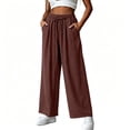 thumbnail image 6 of Cagogo Women's Cotton Linen Plus Size Wide Leg Pants Elastic Waist Casual Loose Long Trousers with Pockets Summer Beach Vacation Flowy Palazzo, Brown 4XL, 6 of 6