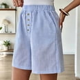 thumbnail image 6 of YTCAMLO Striped Linen Shorts for Women, Summer Beach Casual Elastic Waist Wide Leg Shorts with Pockets, Soft Cotton Pj Bottoms, 6 of 8