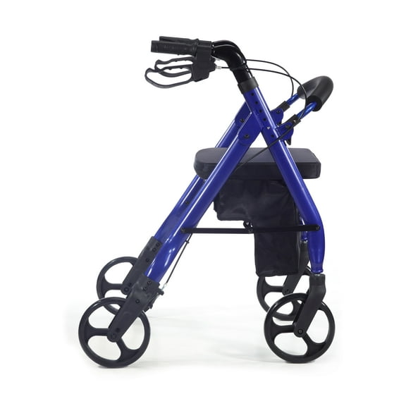 Comodita Prima Heavy-Duty Rolling Walker Rollator with Comfortable 15-Inch Wide Nylon Seat (Metallic Blue)