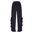 thumbnail image 6 of Pants for Women with Pockets Ladies' Gothic Court Dressy Long Pants Slim Solid Color Side Slit Elastic Waist Lace-up Swing Trousers for Party Purple M, 6 of 10
