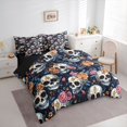 thumbnail image 2 of Castle Fairy Gothic Ornate Sugar Skull 7-Piece Twin Bedding,Rose Floral Pattern Bedding Comforter Set,Blue Pink Orange,Black Reversible, 2 of 7