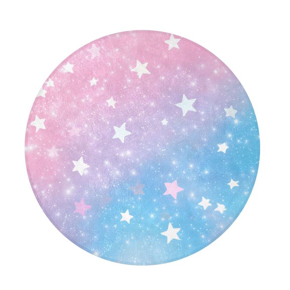 BZSMCE Star Pink Blue Sky Round Fluffy Area Rug 32.2in Non-Slip Circular Shaggy Rug