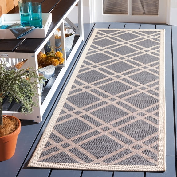 Safavieh Courtyard Jasper Geometric Indoor/Outdoor Runner Rug, Anthracite/Beige, 2'3" x 10'