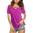 thumbnail image 2 of Tittly T Shirts for Women Basic Tees Womens Summer Tops V Neck Short Sleeve Basic Plain Tee T Shirt Tshirts Shirts Tops for Women Trendy RD3 S, 2 of 5