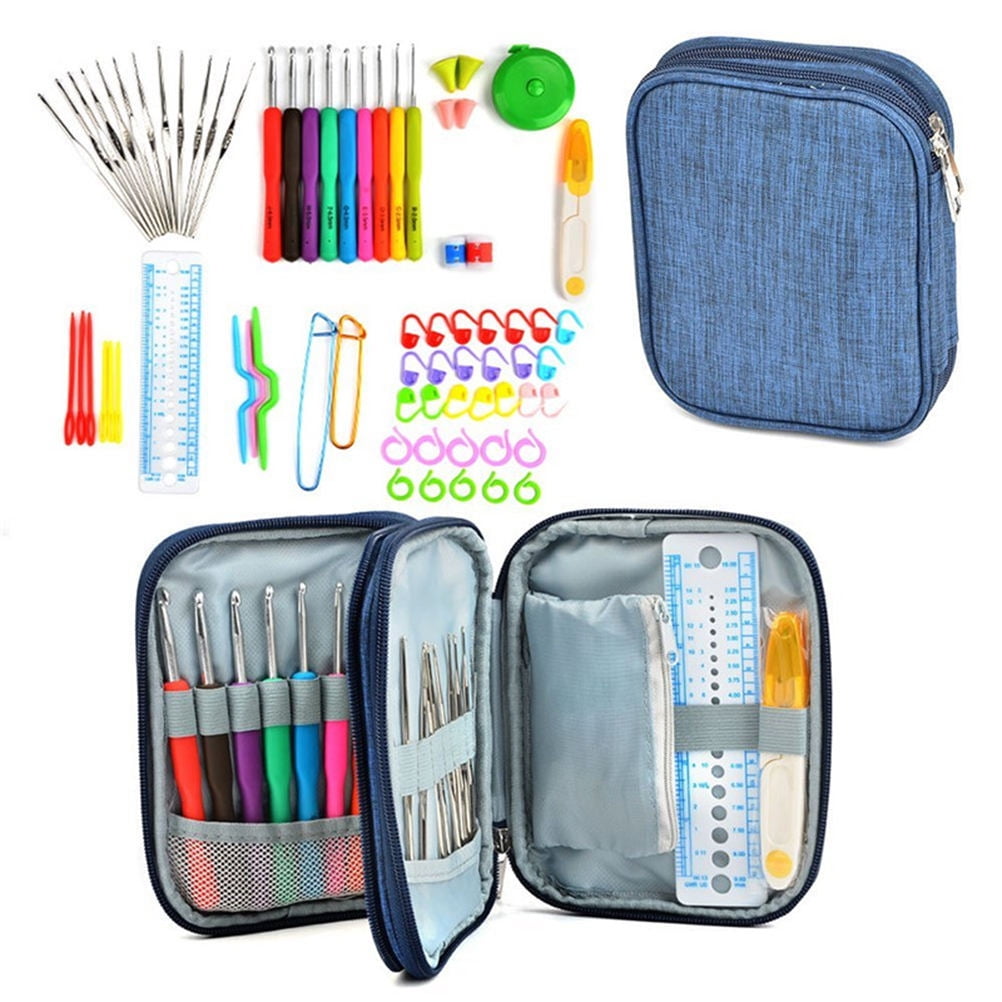 HEALEEP 72Pcs Crochet Sewing Needles for Yarn Pink Crochet Hooks Kit Ergonomic Handles Knitting Lovers