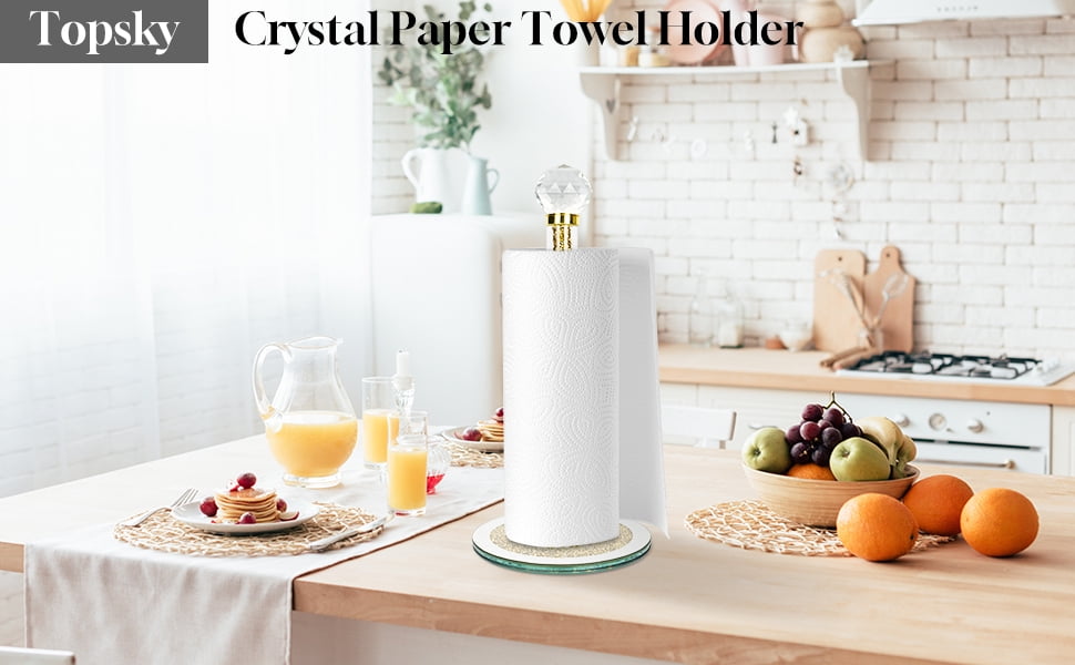 Crystal Glass Paper Towel Holder with Gold Glitter: Dazzling Kitchen & Bathroom Decor