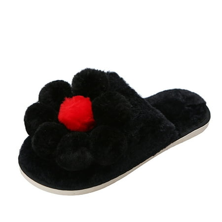 

ZTTD Women s Fashion Colored Flower Decorated Plush Warm Closed-Toe Shoes Slippers Women s Slipper A