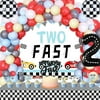 Two Fast Birthday Decorations Boy Vintage - Racing Car Balloon Garland Kit with Two Fast Backdrop, Checkered Tablecloth Foil Balloons, Cake Toppers for Retro Race Car Let's Go Racing Party