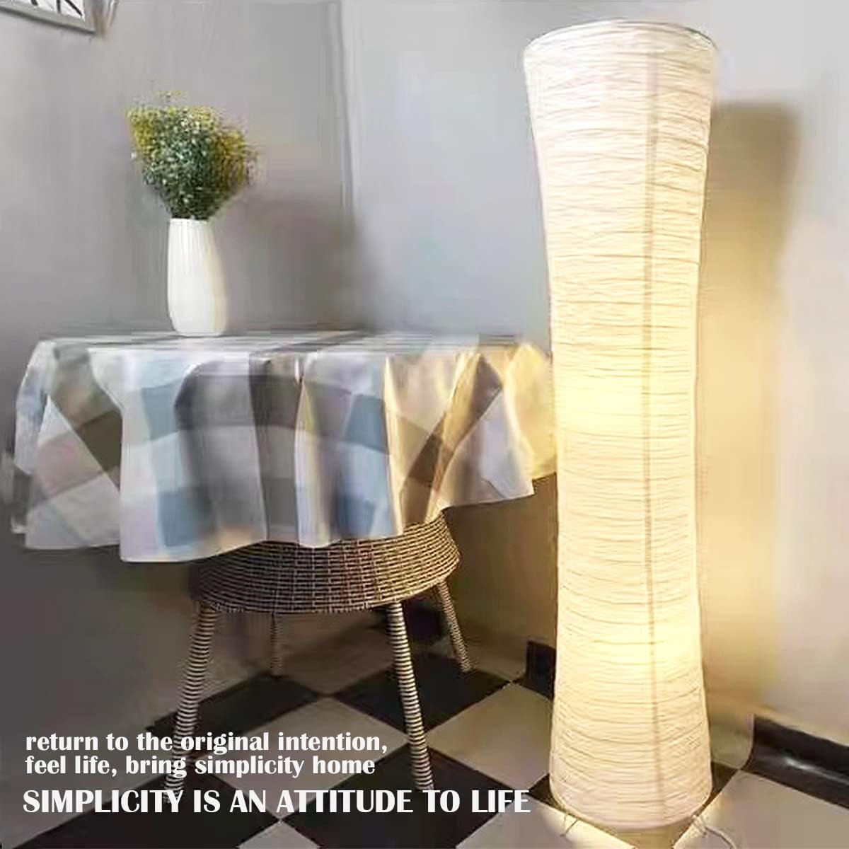 FERCAISH Paper Floor Lamp Shade, Foldable and Minimalist Style Rice Paper Lamps Classic Modern Paper Floor Bulb Cage Guard for Living Room Bedroom Décor