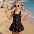 thumbnail image 3 of COEQINE Girls Swimsuit for Swimming, One Piece with Full Coverage Skirt & Built-in Brief, Stretchy Scoop Neck Swim Dress, Fixed Wide Straps, for Kids 3-4 Years, Cute Cherry Print, 3 of 8