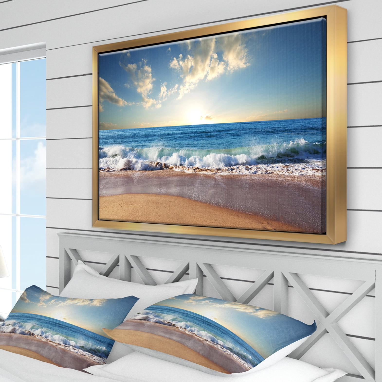 Designart ' Sea Sunset ' Seascape Photography Framed Canvas Art Print