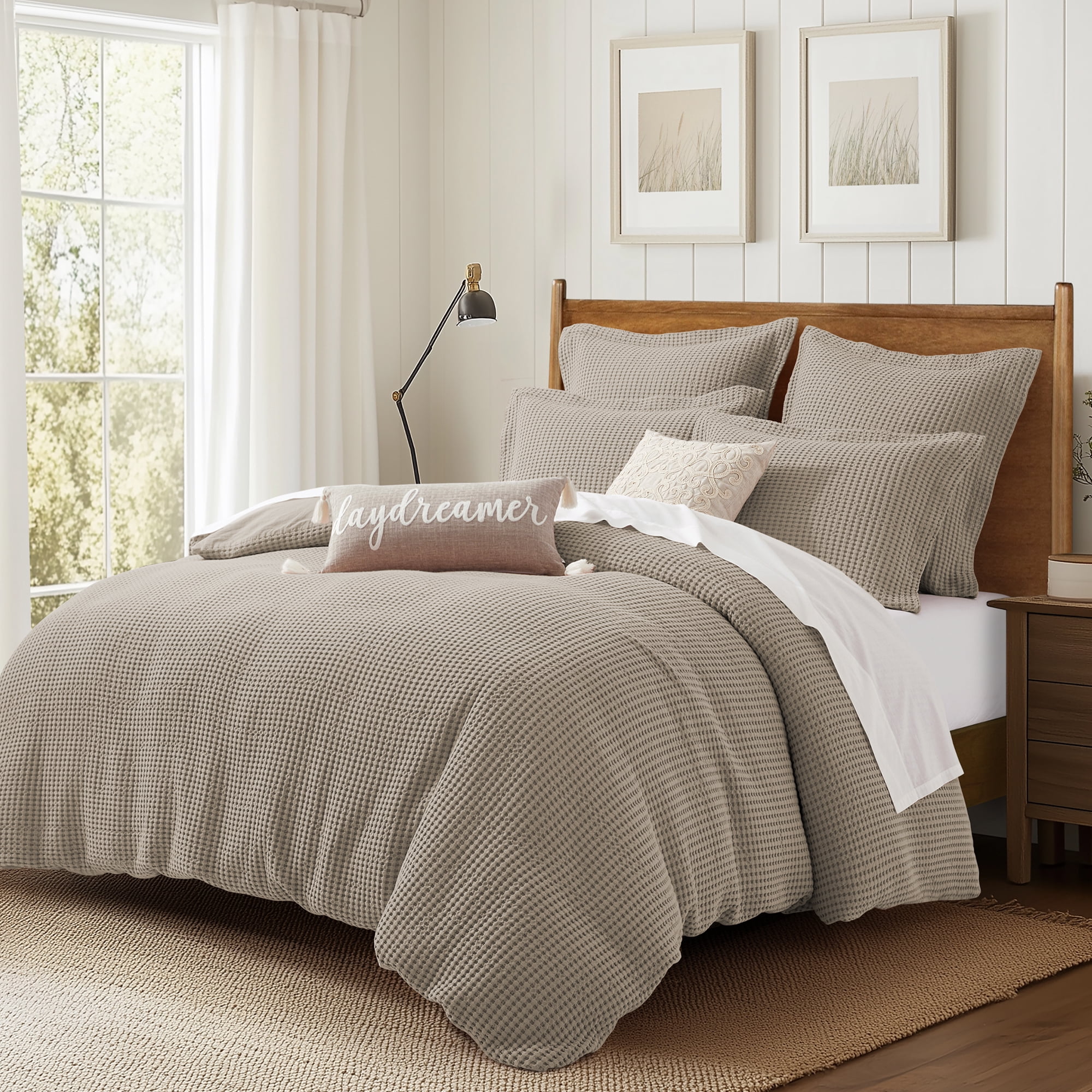 Levtex Home - Mills Waffle Beige Fawn Duvet Cover Set - Twin Duvet Cover + Two Standard Pillow Cases - Beige Fawn Waffle Weave - Duvet Cover (68 x 88in.) and Pillow Case (26 x 20in.) - Cotton