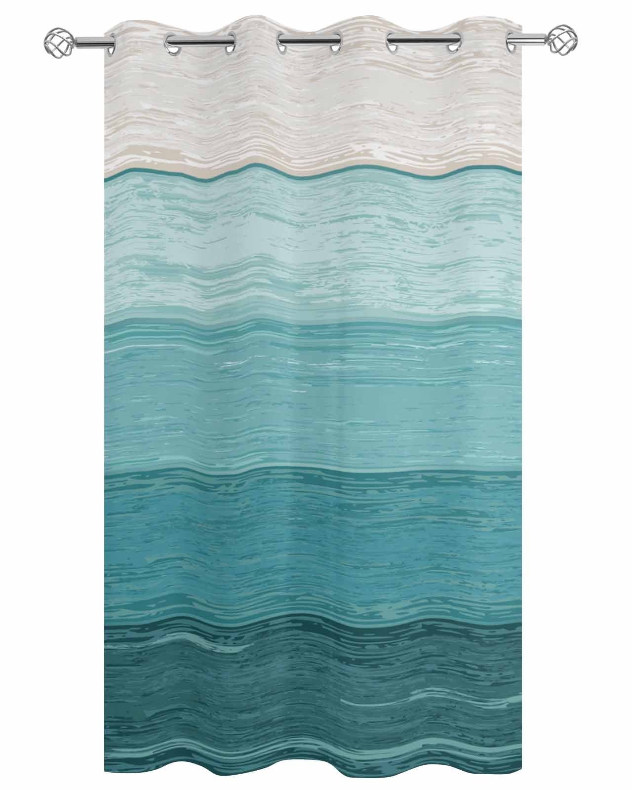 Teal Ombre Outdoor Curtains for Patio, Farmhouse Vintage Wooden Striped Privacy Drapes Grommet Waterproof Outside Curtains for Porch/Cabana/Balcony 54"x 108", 1 Panel