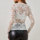 thumbnail image 3 of Blusa de malla transparente para mujer, manga larga, encaje floral, cuello alto, camisa transparente: top informal y sexy en color negro para discotecas y fiestas, 3 of 6
