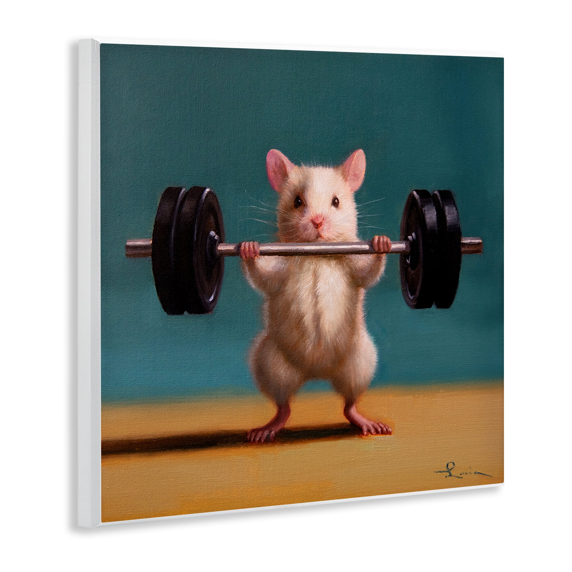 Stupell Industries Power Lifting Mouse Animals Painting Unframed Art Print Wall Art, 12 x 12