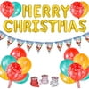 Merry Christmas Banner Kit Color Balloons with Hanging String Flag for Christmas Party Favors, Christmas Decorations, Carnival Party Supplies