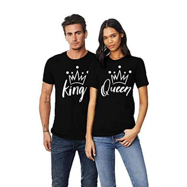 beundring Tolkning Nord Vest King and Queen T-Shirts - Couple Matching Round Neck Tshirts for Him and  Her Set of 2. (Black, Men L/Women XS) - Walmart.com