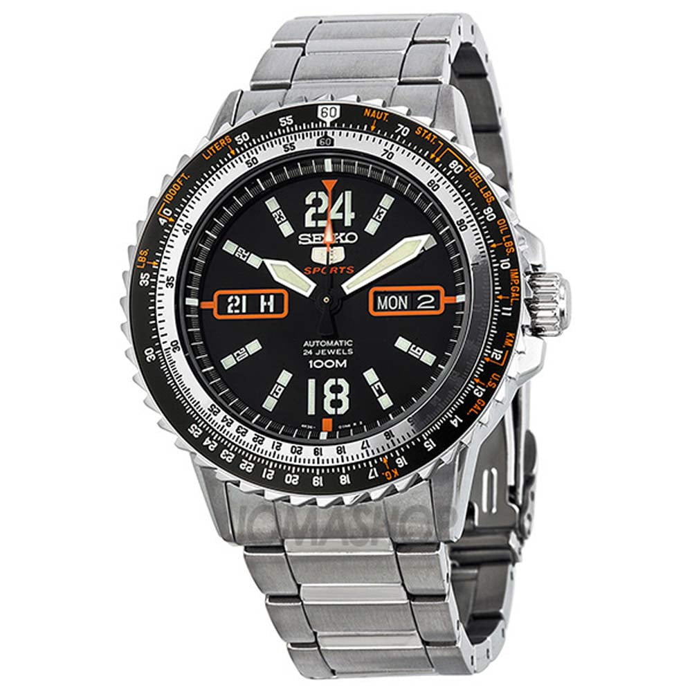 Seiko Men's SRP347 5 Sports Black Dial Stainless Steel Bracelet