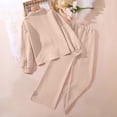 thumbnail image 4 of Girl's 2 Piece Casual Set Lapel Button Down Long Sleeve Shirts Elastic Waist Pockets Pants Loose Comfy Outfits (11-12 Years, Khaki), 4 of 8