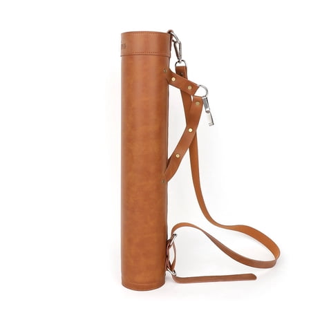 AMEYXGS Brown PU Leather Arrow Quiver with Adjustable Length - Crossbody Single Shoulder and Waist Belt Compatible Archery Quiver
