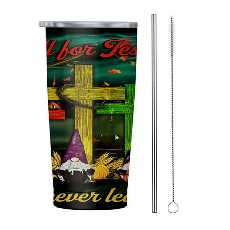 

Fall For Jesus He Never Leaves Gnomes Thanksgiving 20oz Tumbler Insulated Stainless Steel Water Bottle Portable Travel Coffee Tea Mug Cup