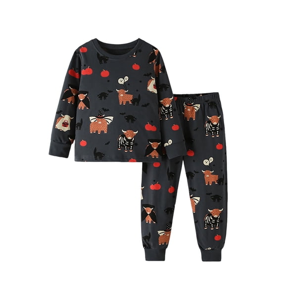 HAYIMI Halloween Cartoon Print Boys Girls Two Piece Autumn Winter Soft Comfortable Outfit Sets For Kids Versatile Clothes Sets