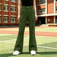 thumbnail image 3 of ITSAME Girls School Uniform Cargo Flared Pants Elastic Waist Multi-Pocket Versatile Fashion Casual Pants Green Size 7, 3 of 8
