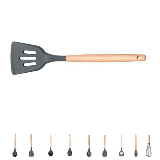 maskred 9PCS Wooden Handle Silicone Cookware Non stick Spatula