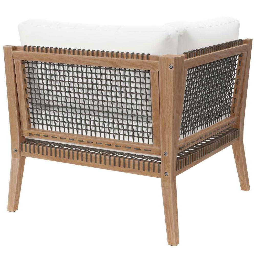 Modway Clearwater Teak Wood and Fabric Outdoor Corner Chair in Gray/White