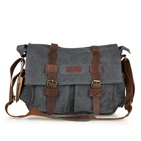 Kattee Canvas Cow Leather DSLR SLR Vintage Camera Shoulder Messenger (Best Camera Messenger Bag)