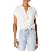 NICZOE Womens Mixed Media Tie Front Shirt X-Large Paper White
