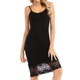 thumbnail image 3 of Women Sling Lace Stitching Hem U Neck Solid Color Midi Dress, 3 of 7