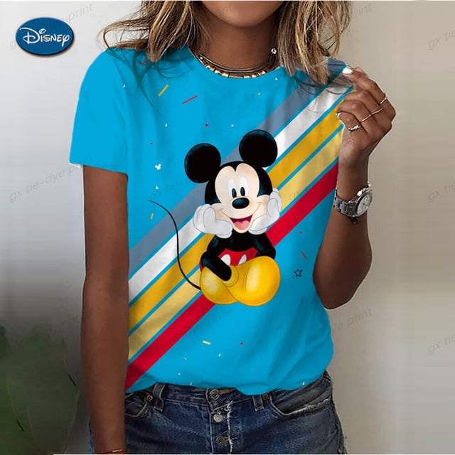 Disney Cartoon Tee Shirt Mickey Mouse Women Short Sleeve Print Love Sweet Cute 90s Clothing Casual Fashion Graphic T-shirtsS Gao Jinjia LED