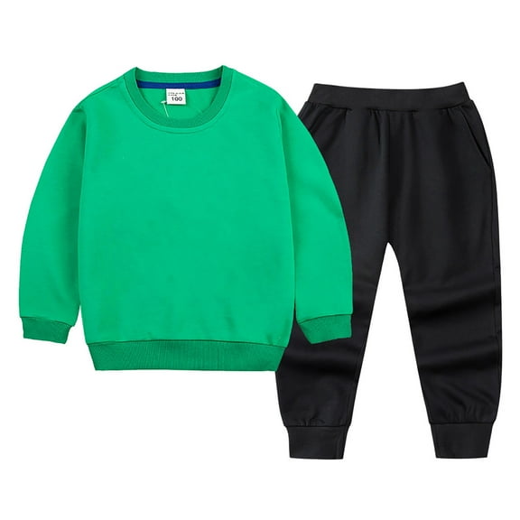 HCNTES Toddler Baby Boy Girl Clothes Contrast Color Long Sleeve Sweatshirt Tops and Casual Pants Fall Clothing Set(12-18 Months,S1609-Green)