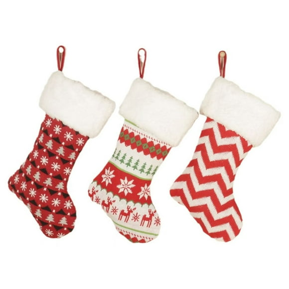 Christmas Stockings 3 Pcs Knit Knitted Stockings Rustic Christmas Stocking Ornament Set for Family Holiday Xmas Party Decorations