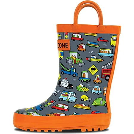 

Lone Cone Rain Boots with Easy-On Handles in Fun Patterns for Toddlers and Kids Rush Hour 7 Toddler