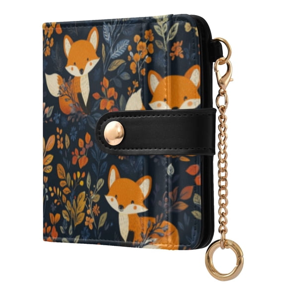 Qxltty Cute Fox Pattern Ladies Wallet Rfid Slim Thin Compact Credit Card Women Wallet Zipper Coin Pocket and ID Window for Female Gifts