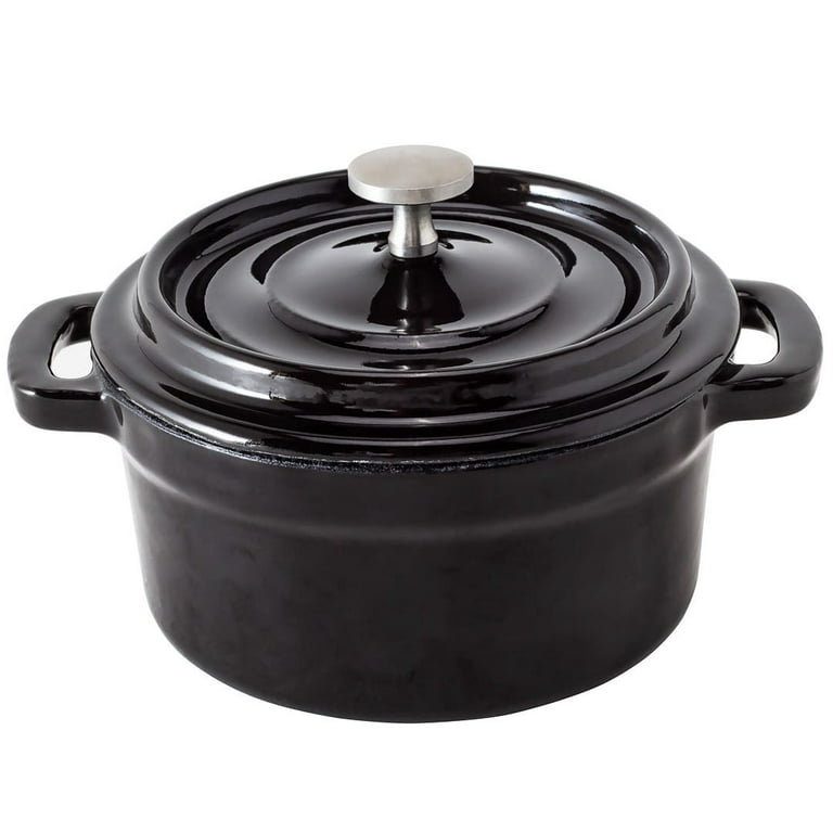 8 oz Round Black Cast Iron Mini Casserole Dish - Enameled, with