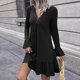 thumbnail image 4 of Vestido de manga larga con volantes y botones de color sólido con cuello en V para primavera y otoño para mujer Pompotops  hdfakjf7933, 4 of 6