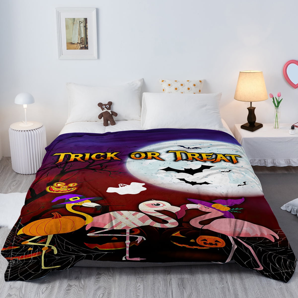 Halloween Cartoon Flamingo Flannel Blanket - Soft, Scenic, Lightweight, Suitable for Sofa, Office, Bed, Nature, Travel Four-season Gift, Variety 60*80cm