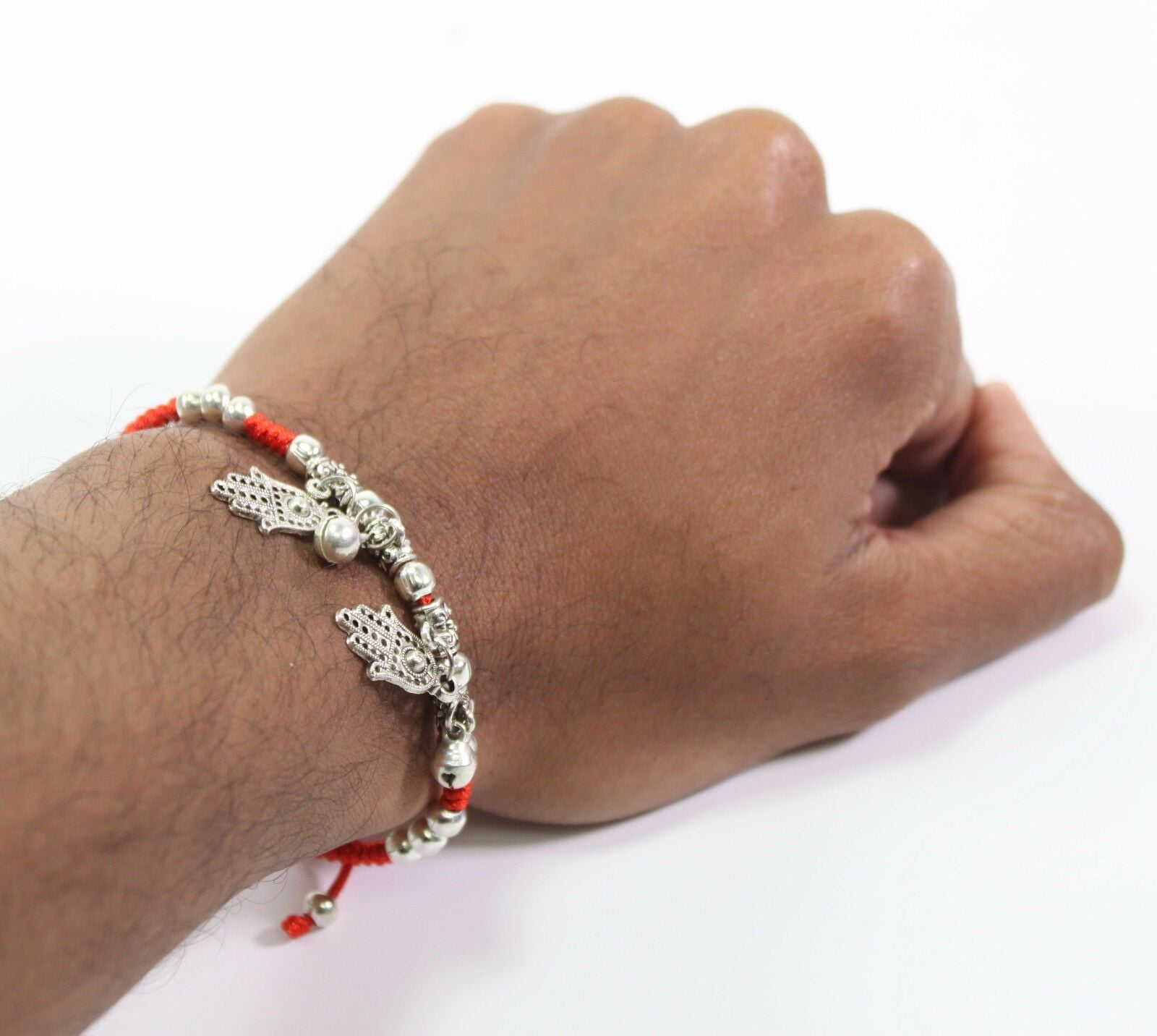 Red and Silver Adjustable Elephants Bracelet Protection Blessing Gift US Seller 