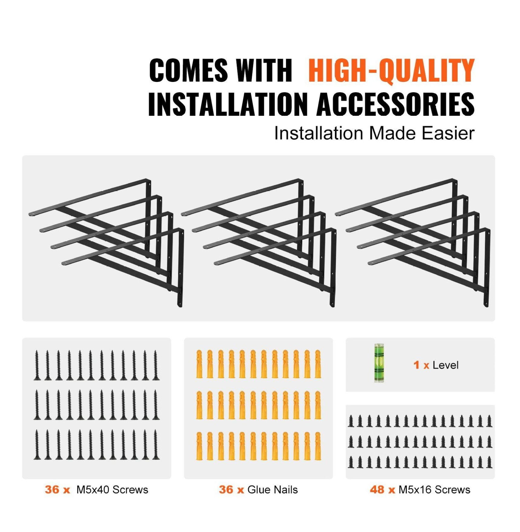 Shelf Brackets 18 x 12 inch, 12 Pack Heavy Duty Floating Shelves Brackets, Matte Black Triangle Shelving Brackets, Steel Brackets for Shelves 160 lbs Capacity