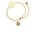 thumbnail image 2 of Delight Jewelry Goldtone Capital Letter - L - Pebble Disc - Gold-tone Flower Link Chain Bracelet, 6.75"+2" Extender, 2 of 4